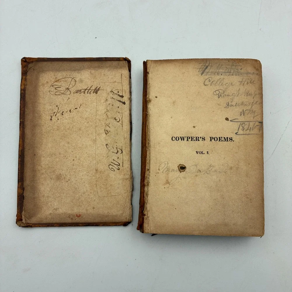 1818 Cowper's Poems Vol I Antique Leather Bound Book William Cowper NY Bartow